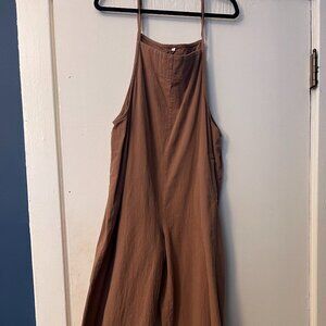 Brown Wide Leg Overalls